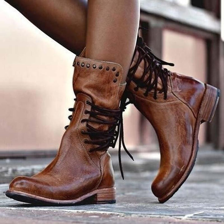 Marceline™ - Vintage Leather Lace-Up Boots